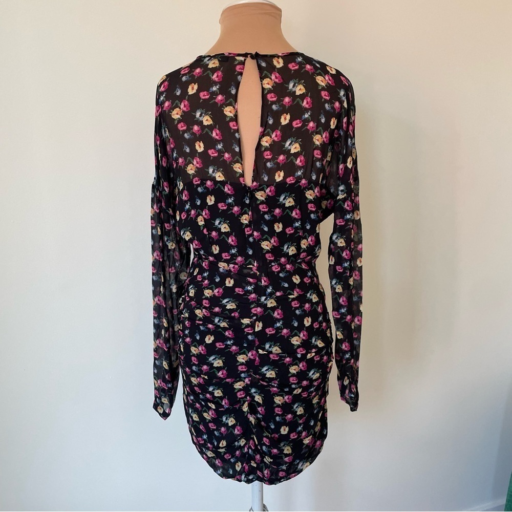 All Saints Allsaints Floral Rylie Kukio Shirred Long Sleeve Mini Dress EUC Sz 4 - Picture 9 of 12